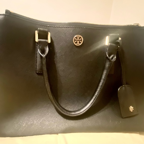 Tory Burch Robinson Double Zip Tote Saffiano Black Leather Large - Picture 5 of 6